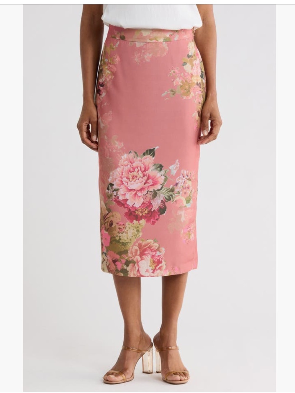 NWT Jason Wu Rose Print Floral Pencil Midi Skirt Pink Size Large